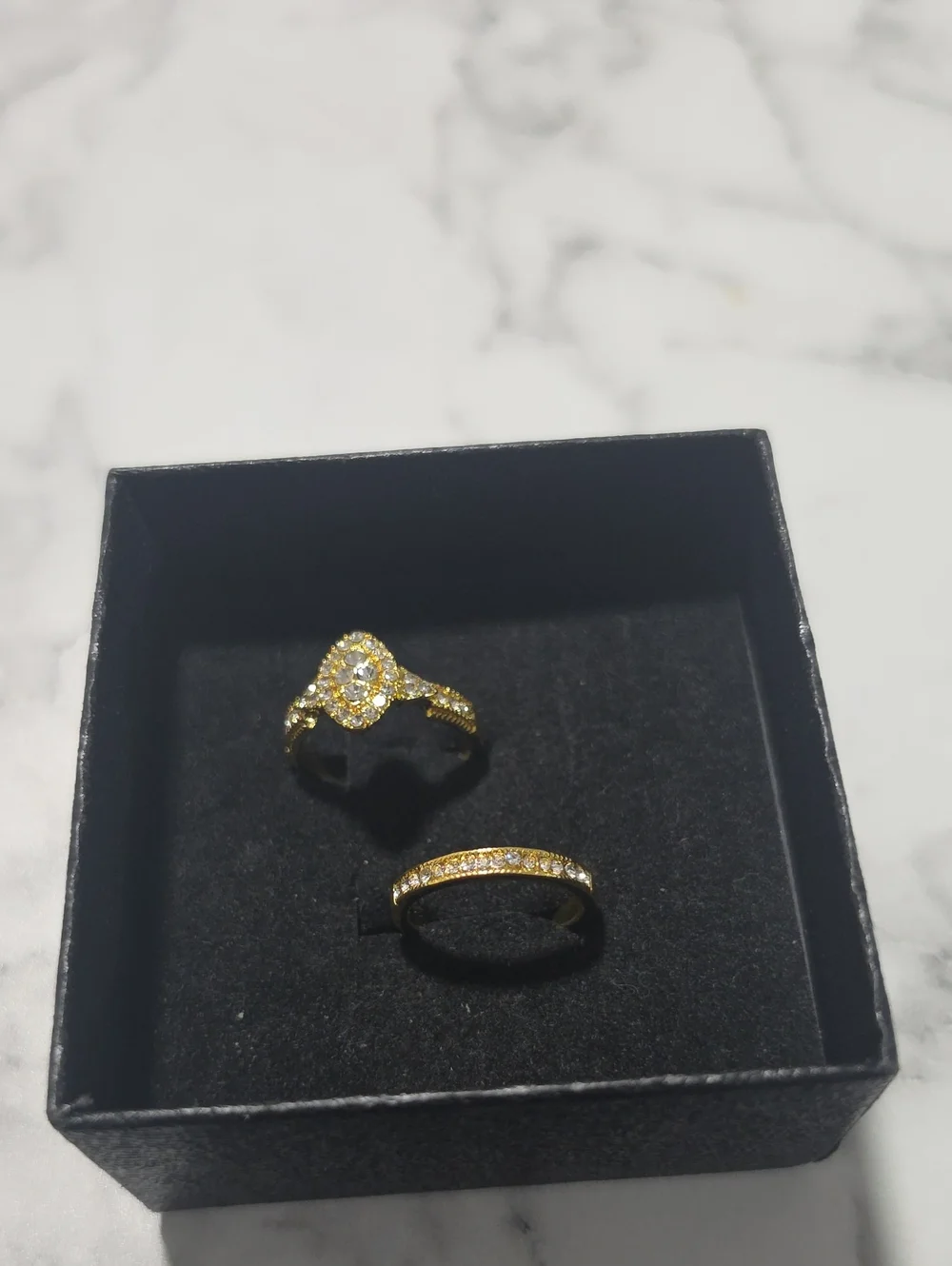 Gold Crystal Halo Ring Set - Elegant Women's Jewelry
